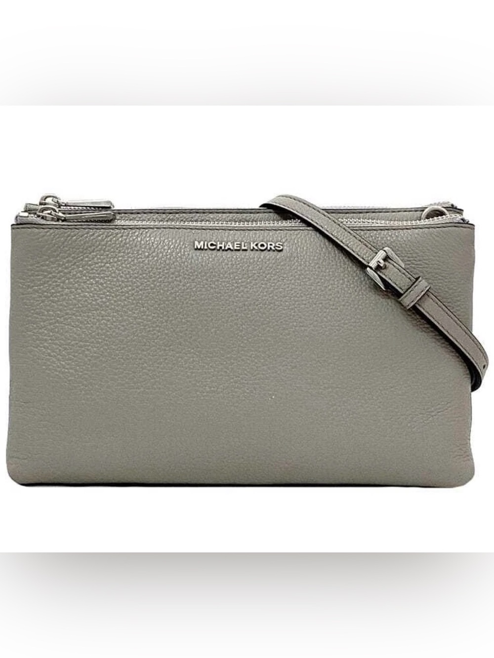 Michael Kors Gray Pebbled Leather Crossbody Bag with Silver Logo